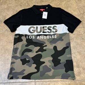 NWT Guess Men's Polo Shirt Size Medium Camouflage Design Y2K